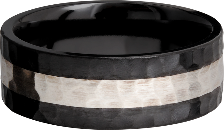 Zirconium 8mm flat band with an inlay of sterling silver