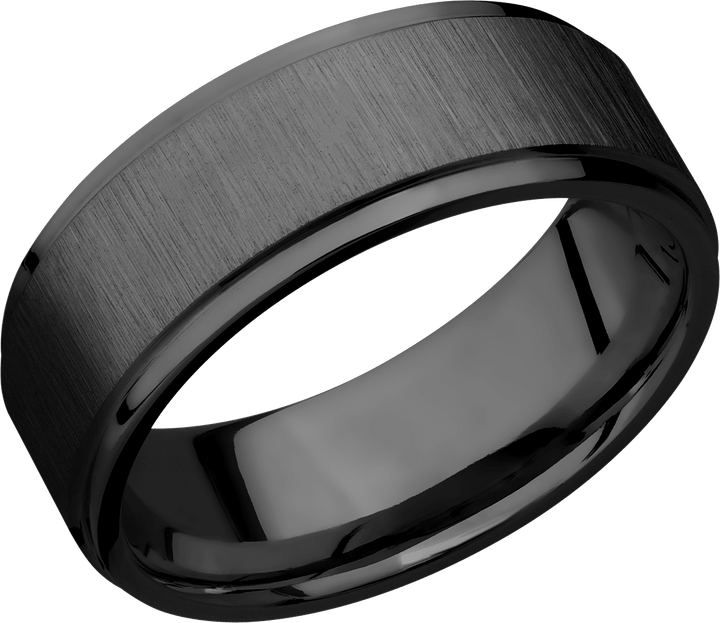 Zirconium 8mm flat band with grooved edges