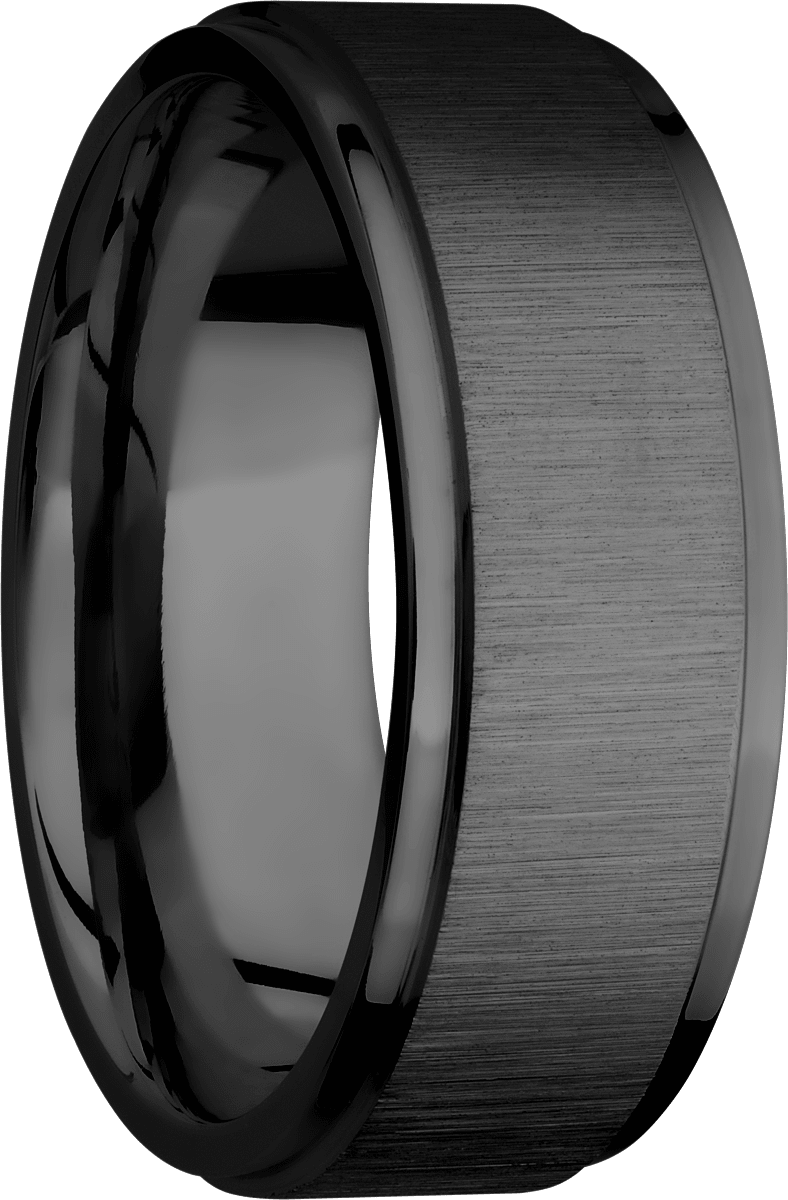 Zirconium 8mm flat band with grooved edges